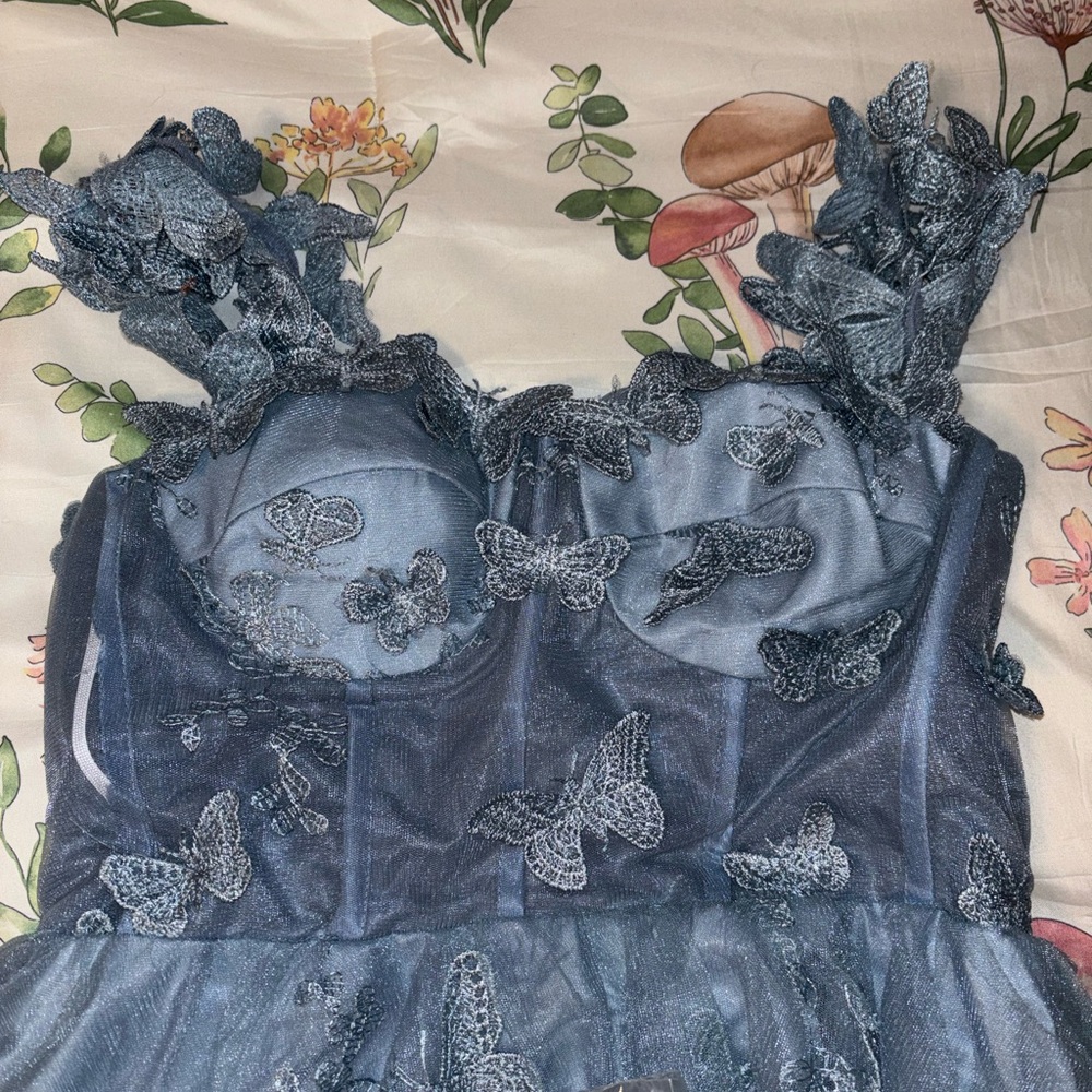 Blue Butterfly Embellished Dress